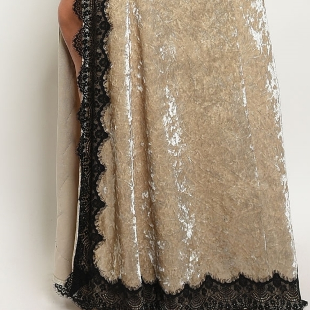 Strapless Stretch Velvet Lace Gown Party Dress - Picture 6 of 7